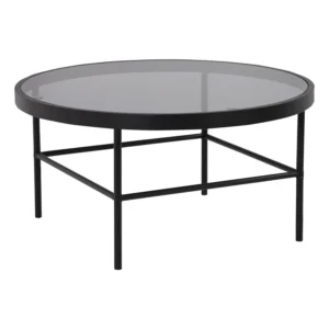 Cashel Round Coffee Table | Smoke colour glass top with Matt Black Epoxy colour leg