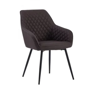 Hakon Dining Chair | Matt Black Epoxy Colour Leg, Brunette Colour Pu