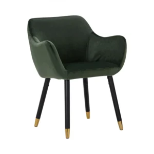 Ailin Dining Chair | Black And Gold Colour Leg, Olive Colour Veloutine Fabric