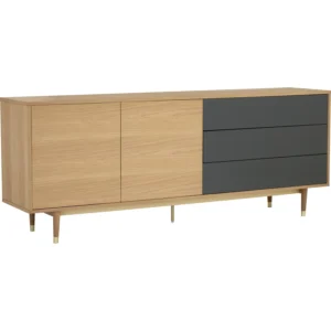 Houston 2.0m Sideboard | Oak Veneer Body, Gunmetal Grey Lacquered Door And Drawer With Oak Leg