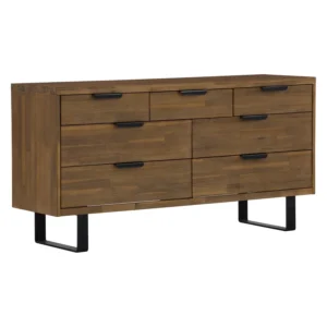 Brinhill 1.55m Dresser | Matt Black Epoxy Colour Metal Leg, Light Tennessee Walnut Body