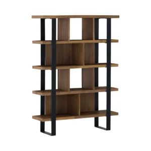 Brinhill Bookcase | Matt Black Epoxy Colour Metal Leg, Light Tennessee Walnut Body