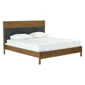 Willingham Queen Bed | Brushed Brass Colour Frame, Boston Cherry Colour Body (Fit Mattress : 1520mm X 2010mm)