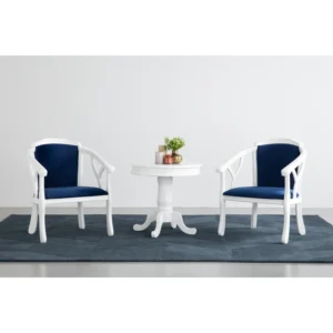 Nazra Lounge Set | White Colour Frame, Blue Colour Velvet Fabric Seat & Back