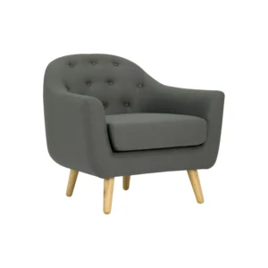 Senku Single Seater Sofa | Oak Leg, Grey Colour Body & Button In Burrel Fabric