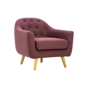 Senku Single Seater Sofa | Oak Leg, Orchid Colour Body & Button In Dimity Fabric