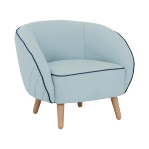 Brat Lounge Chair | Oak Leg, Aquamarine Colour Body And Jungle Green Colour Piping In Crepon Fabric