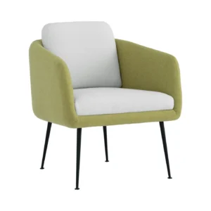 Cougar Lounge Chair | Matt Black Epoxy Leg, Tea Green Colour Body, Pale Golden Colour Seat And Backrest Cushion In Tricot Fabric