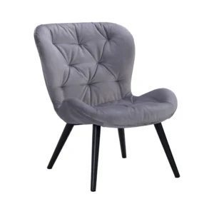 Salomi Lounge Chair | Black Colour Leg, Ash Grey Colour Veloutine Fabric