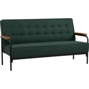 Dzire 3 Seater Sofa | Matt Black Epoxy Colour Leg, Cocoa Colour Handle And Kale Colour Doublet Fabric