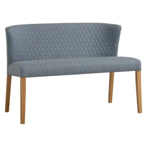 Rhoda 1.1m Bench Chair | Natural Colour Leg, Light Blue Colour Double Fabric Seat & Back