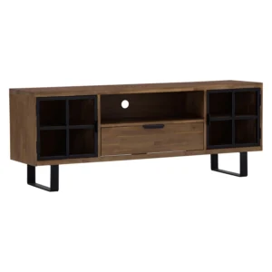 Brinhill 1.8m Tv Cabinet | Matt Black Epoxy Colour Metal Leg, Light Tennessee Walnut Body