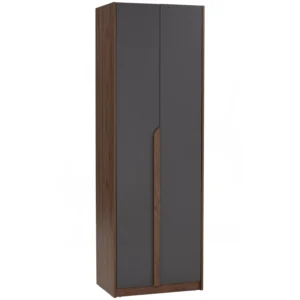 Mando 2 Door Wardrobe | Walnut Colour Body And Handle, Black Colour Door