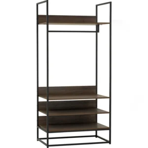 Capri Open Shelf Wardrobe | Matt Black Epoxy Colour Leg, Walnut Colour Shelf