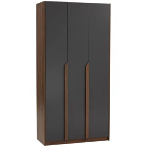 Mando 3 Door Wardrobe | Walnut Colour Body And Handle, Black Colour Door